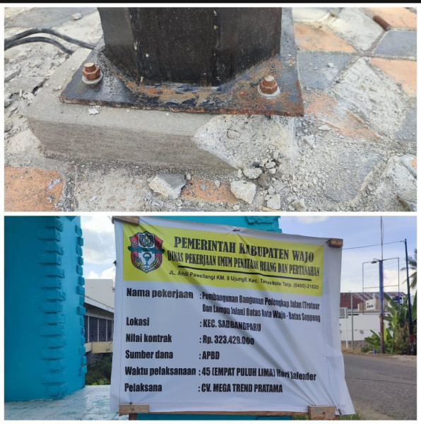 Proyek Rp323 Juta, Trotoar dan Lampu Jalan Batas Wajo – Soppeng Belum Rampung dan Berpotensi Membahayakan